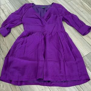 Armani Exchange Deep Purple V-Neck A-Line Long Sleeve Dress